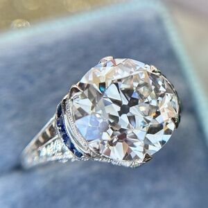 Art Deco Platinum Sapphire Old European Cut Diamond Engagement Ring